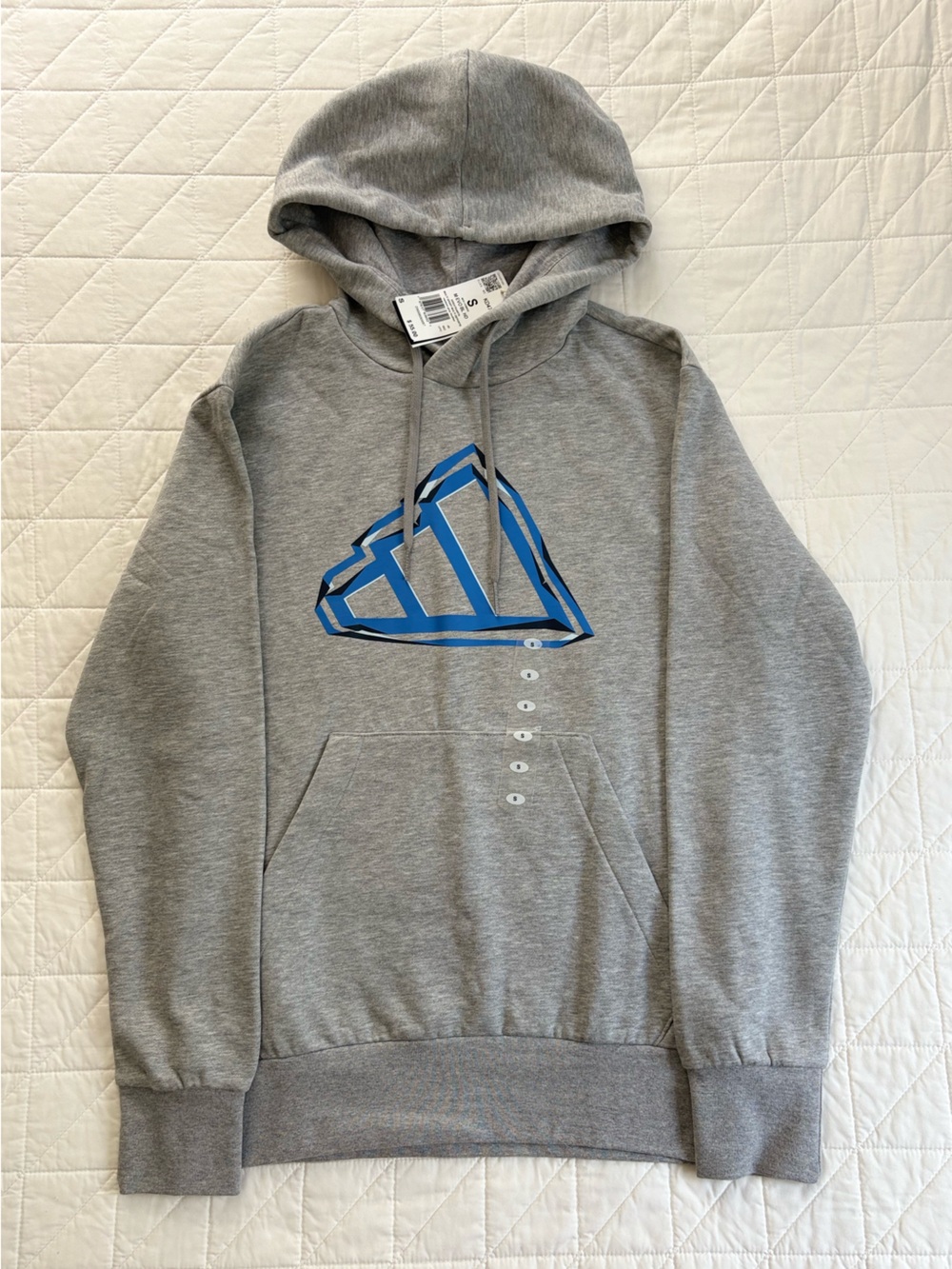 NWT Adidas Graphic Logo Hoodie - Grey Blue Cotton Blend - Men’s Size Small